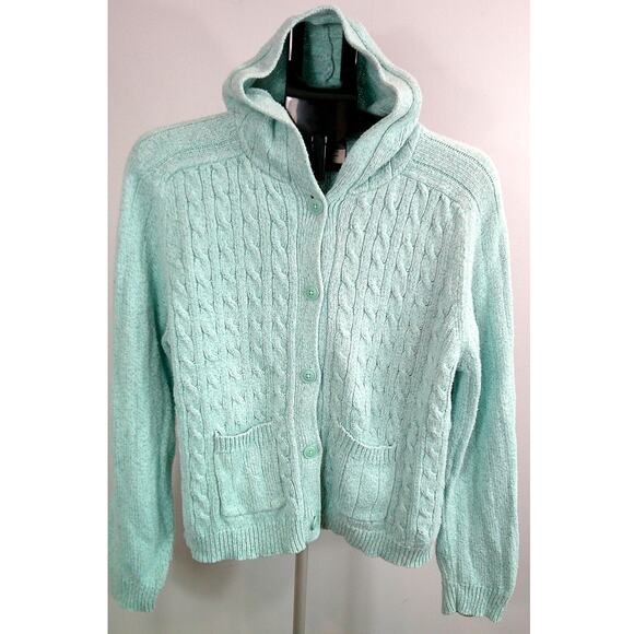 Columbia Cable Knit Hooded Button-Down Sweater Women's XL Teal - Picture 1 of 5